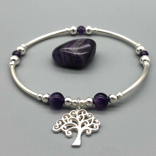 Amethyst and Sterling Silver Stacking Bracelet and Amethyst healing stone, by My Silver Wish