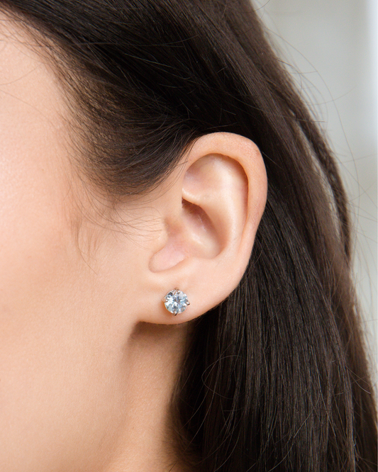 Blue Topaz Round Stud Earrings 6 mm in Sterling Silver