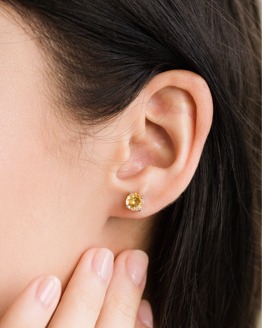 Citrine Round Stud Earrings 6 mm in Sterling Silver
