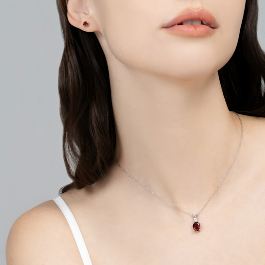 Garnet Pendant Necklace in Sterling Silver