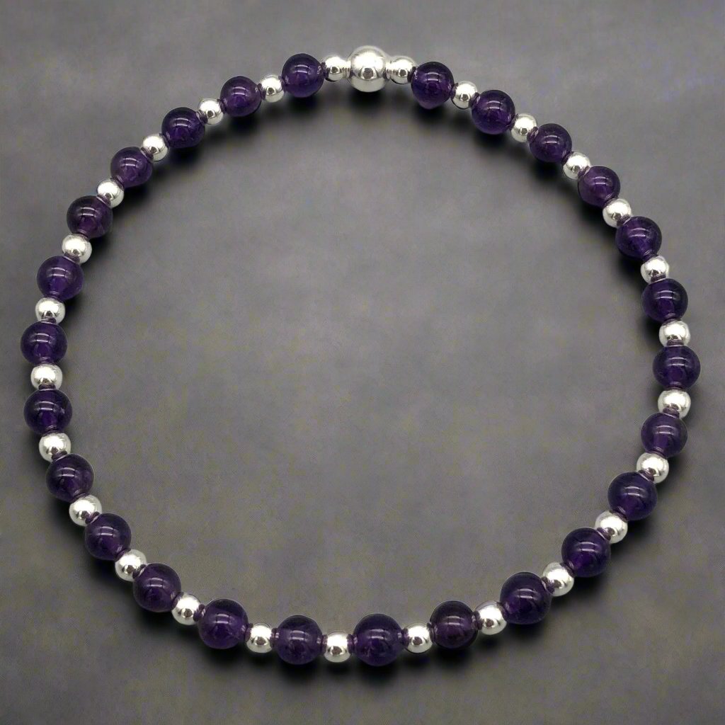 Amethyst Healing Crystal Sterling Silver Men's Bracelet by MSW