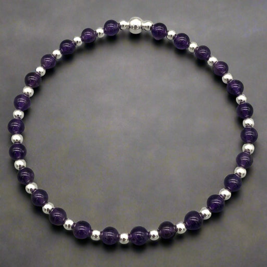 Amethyst Healing Crystal Sterling Silver Men's Bracelet by MSW