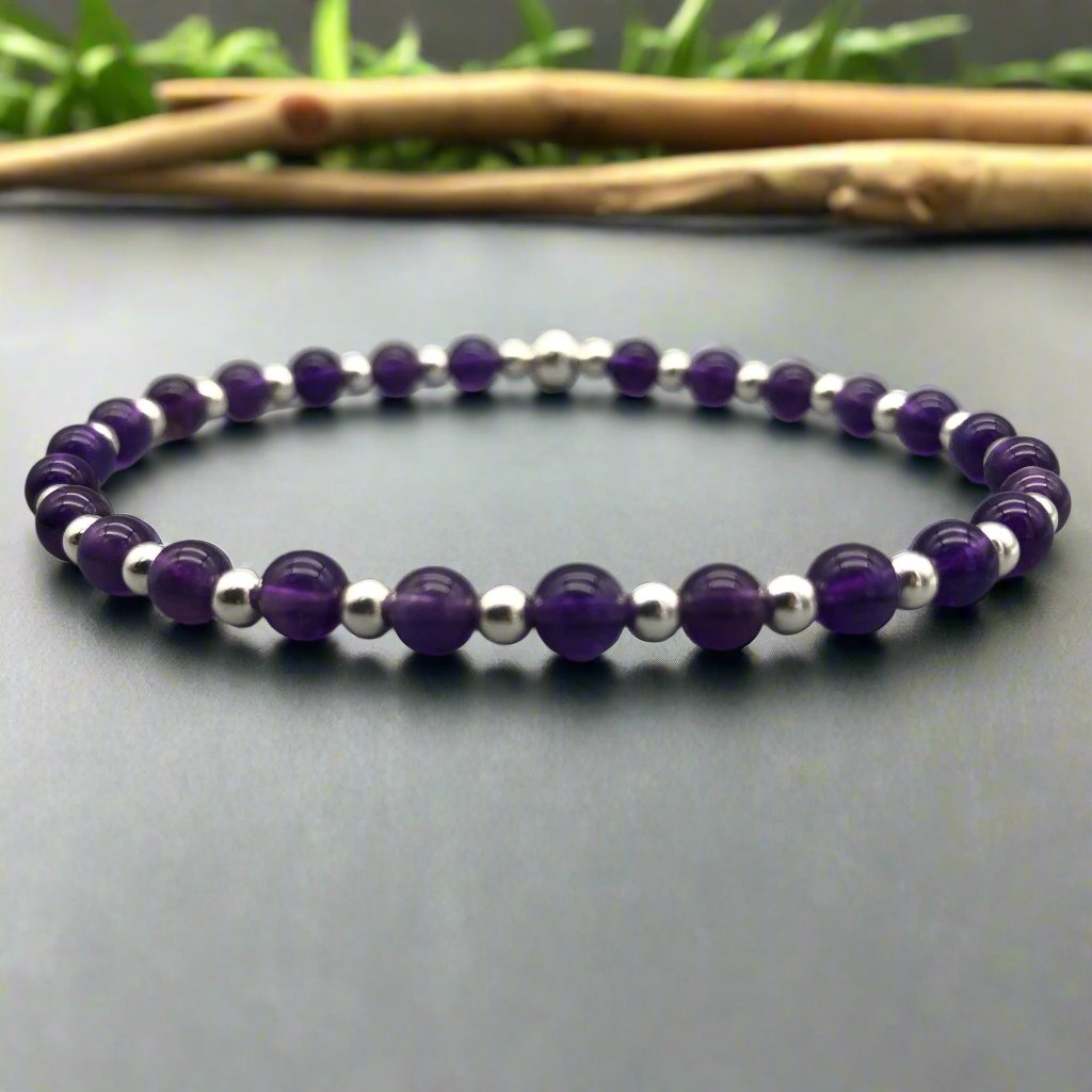 Amethyst Healing Crystal Sterling Silver Men's Bracelet by MSW