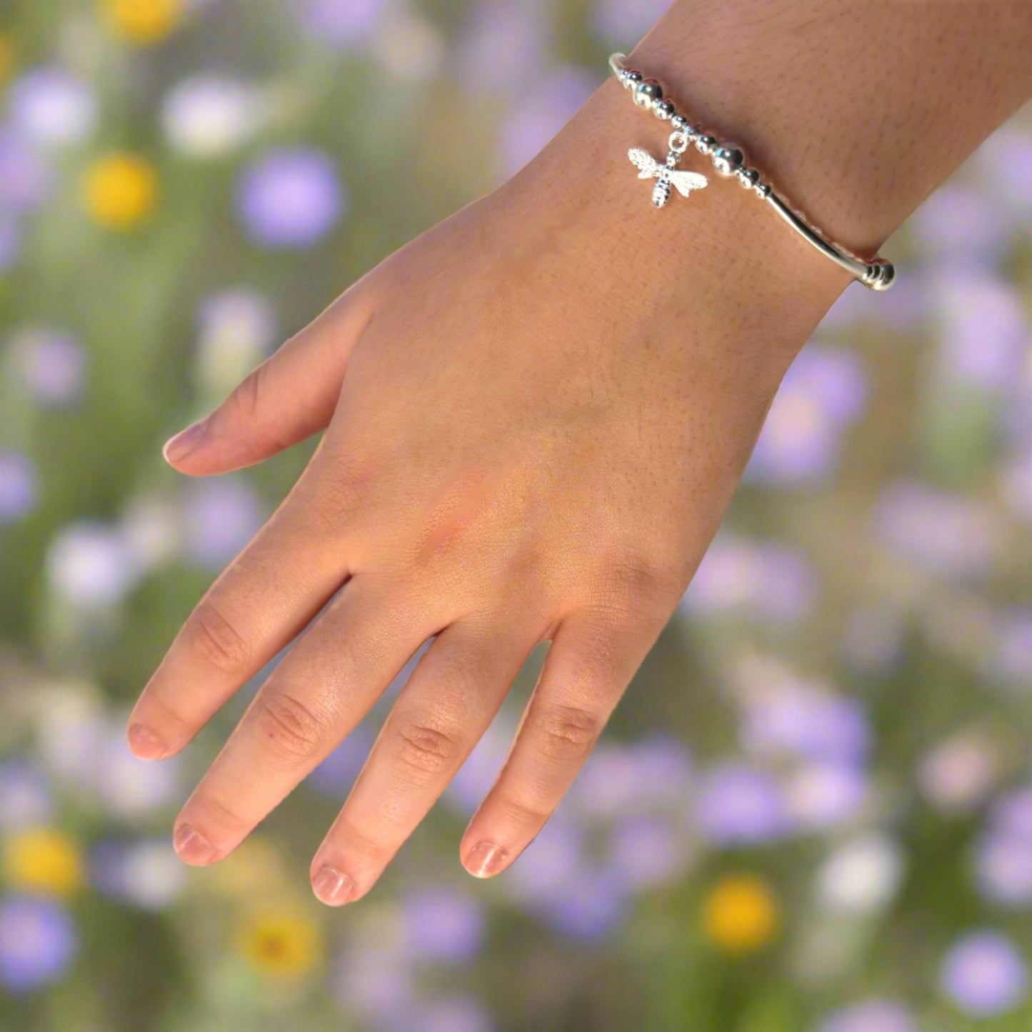 Bee charm sterling silver stacking bracelet by My Silver Wish