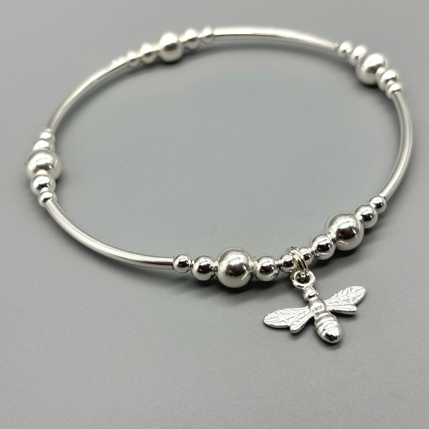 Bee charm sterling silver stacking bracelet by My Silver Wish