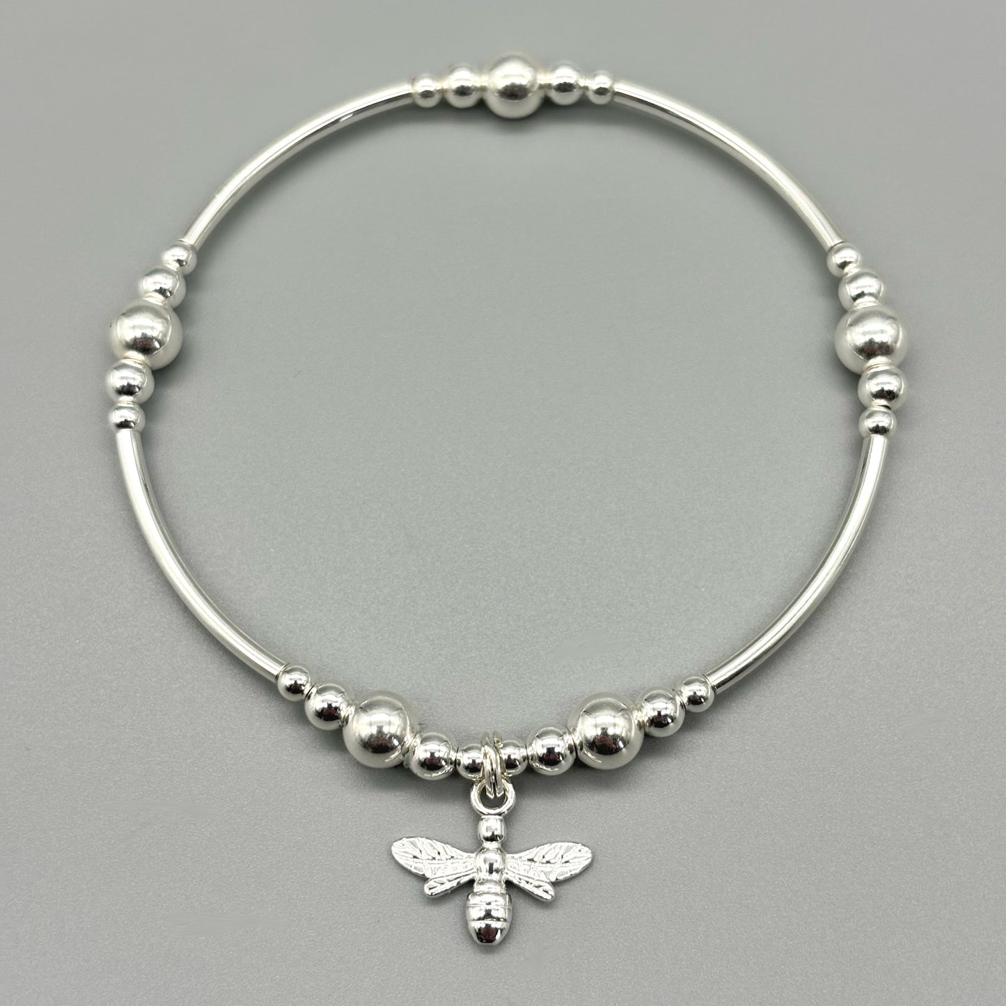 Bee charm sterling silver stacking bracelet by My Silver Wish