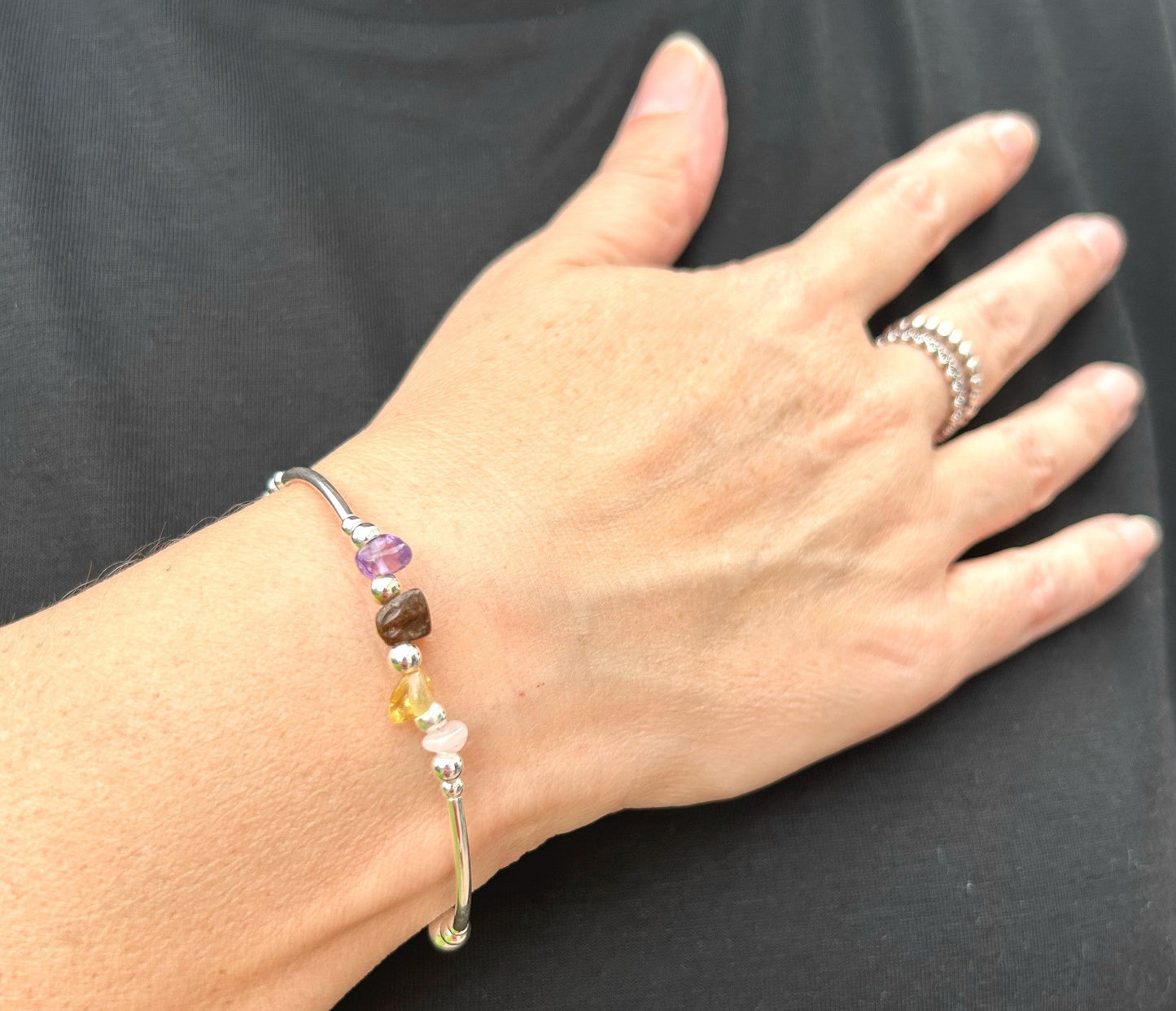 Menopause Support Healing Crystal Chips Sterling Silver Stacking Bracelet