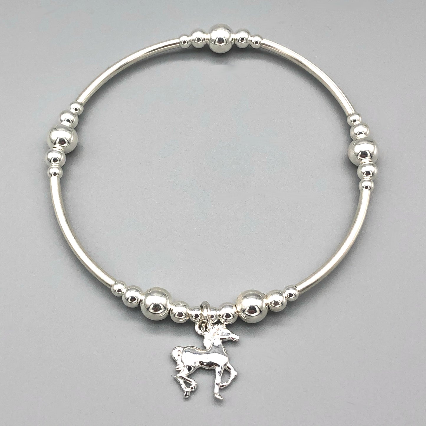 Horse charm sterling silver stacking bracelet for her by My Silver Wish