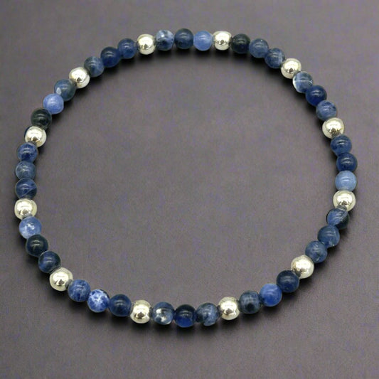Blue Sodalite Healing Crystal Sterling Silver Men's Bracelet by MSW