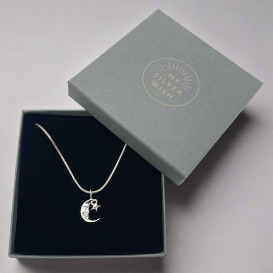 Sterling Silver Necklace with Moon and Star Pendant by My Silver Wish