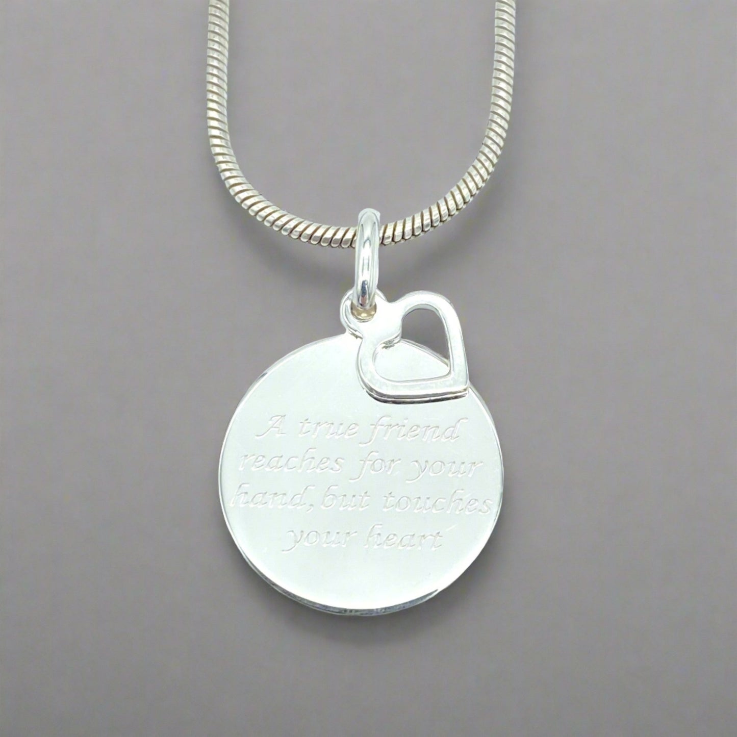 Sterling Silver Necklace with "A True Friend Reaches for your Hand but touches your Heart" Pendant by My Silver Wish