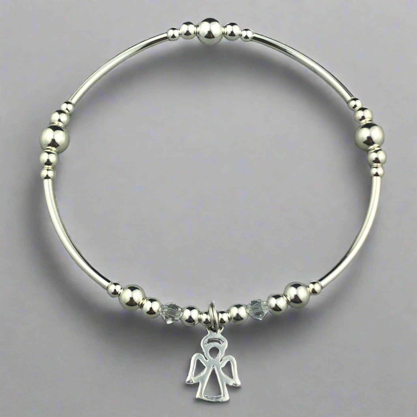 Angel charm women's sterling silver stacking bracelet by My Silver Wish