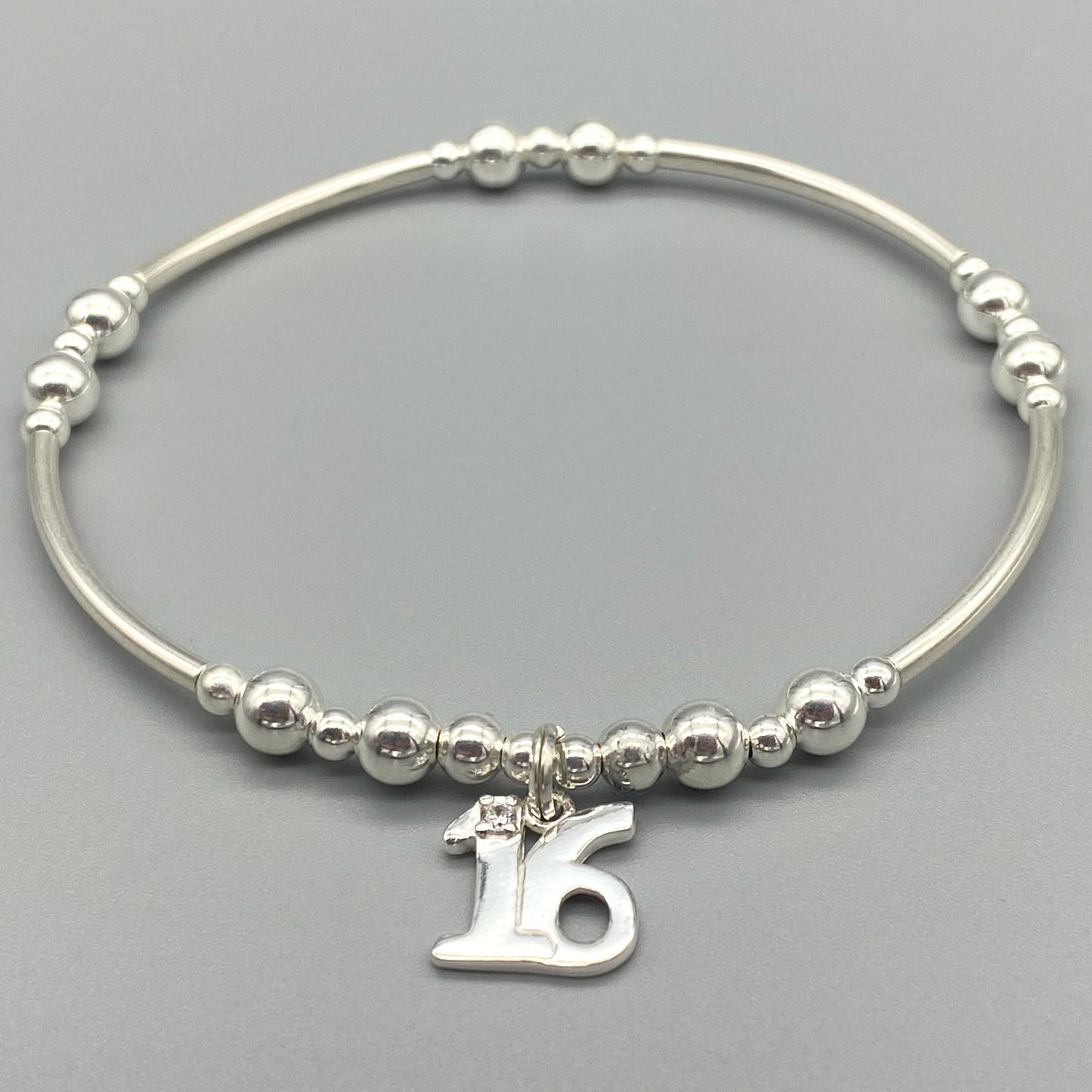 16th birthday charm sterling silver girl's stacking bracelet by My Silver Wish