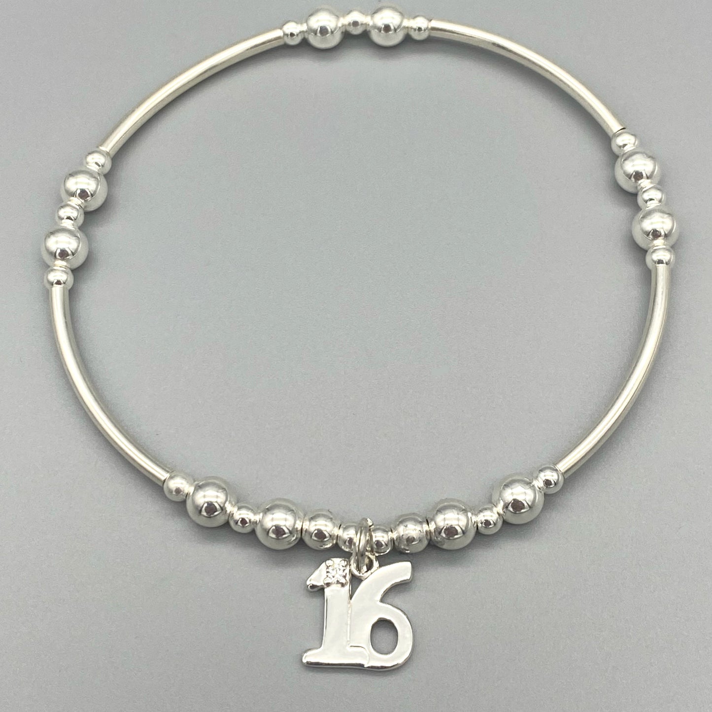 16th birthday charm sterling silver girl's stacking bracelet by My Silver Wish