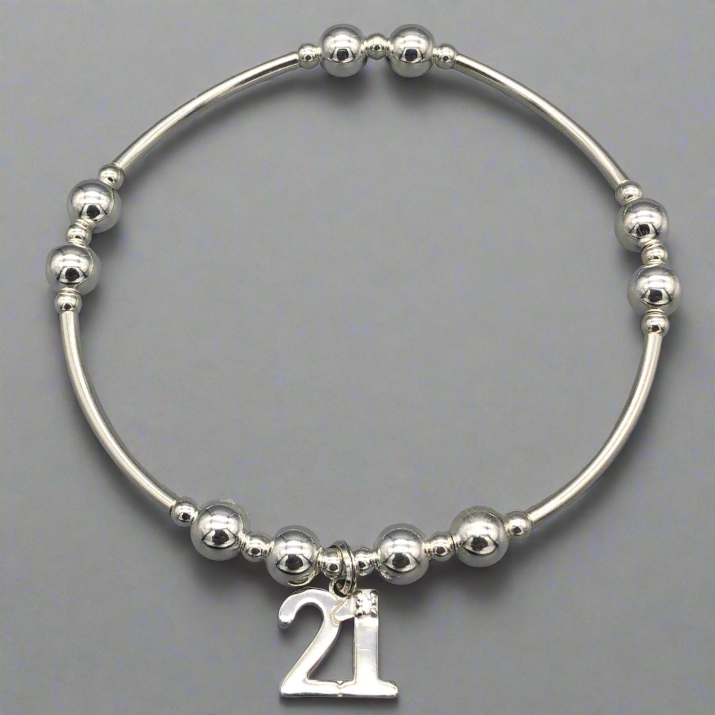 21st Birthday charm women's sterling silver stacking bracelet by My Silver Wish