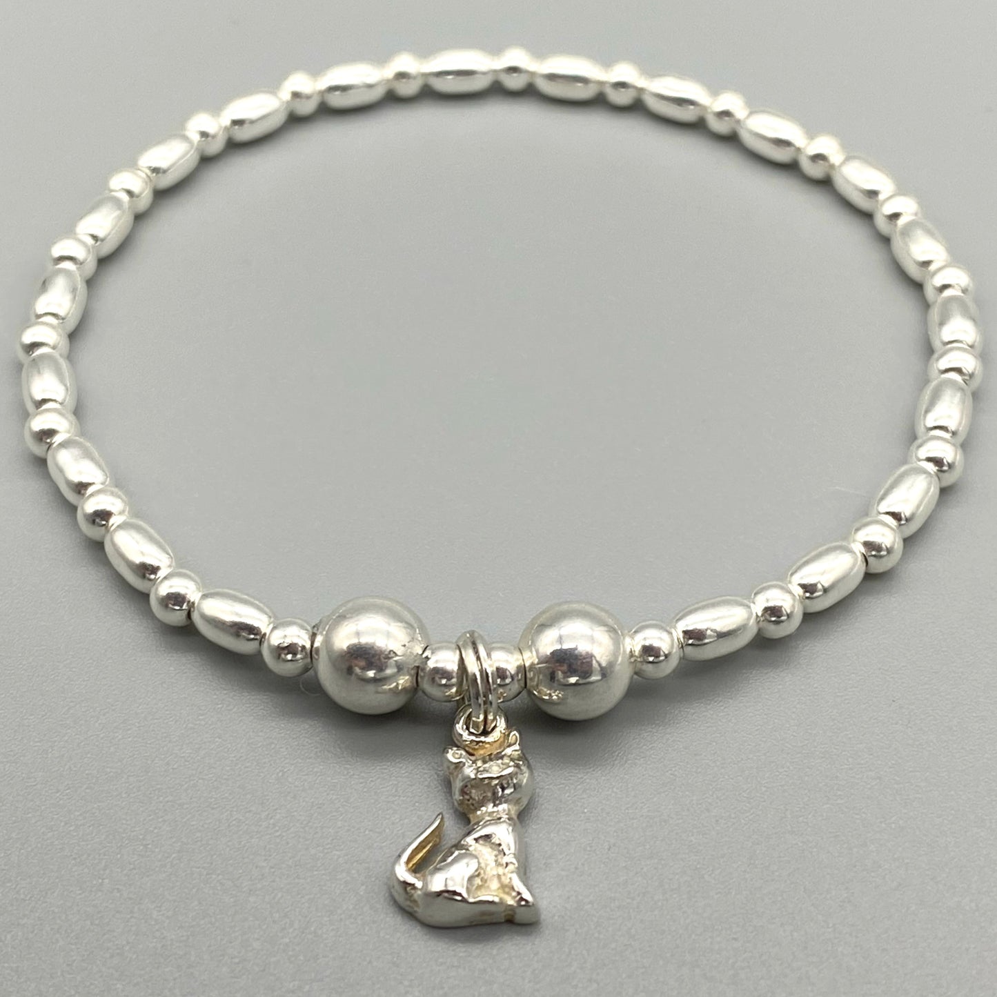 Cat charm sterling silver stacking bracelet for her by My Silver Wish