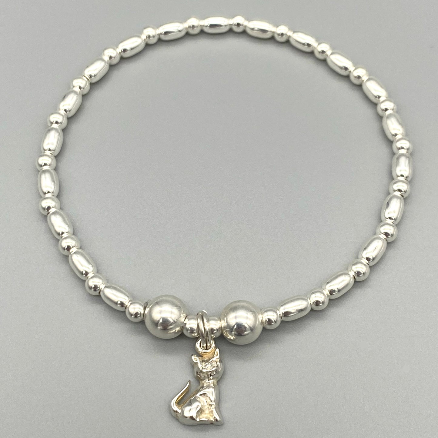 Cat charm sterling silver stacking bracelet for her by My Silver Wish