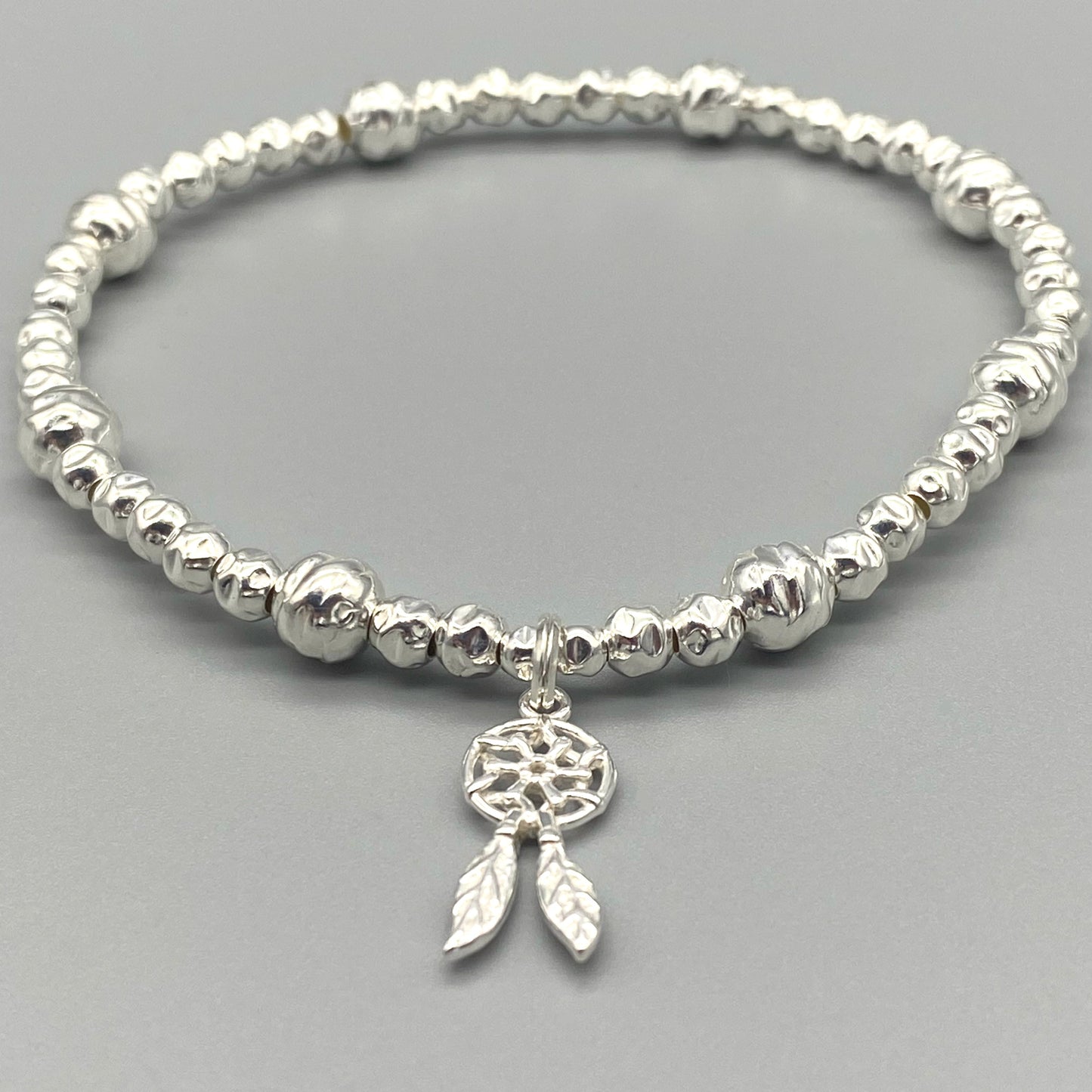 Dreamcatcher charm sterling silver stacking bracelet for her by My Silver Wish