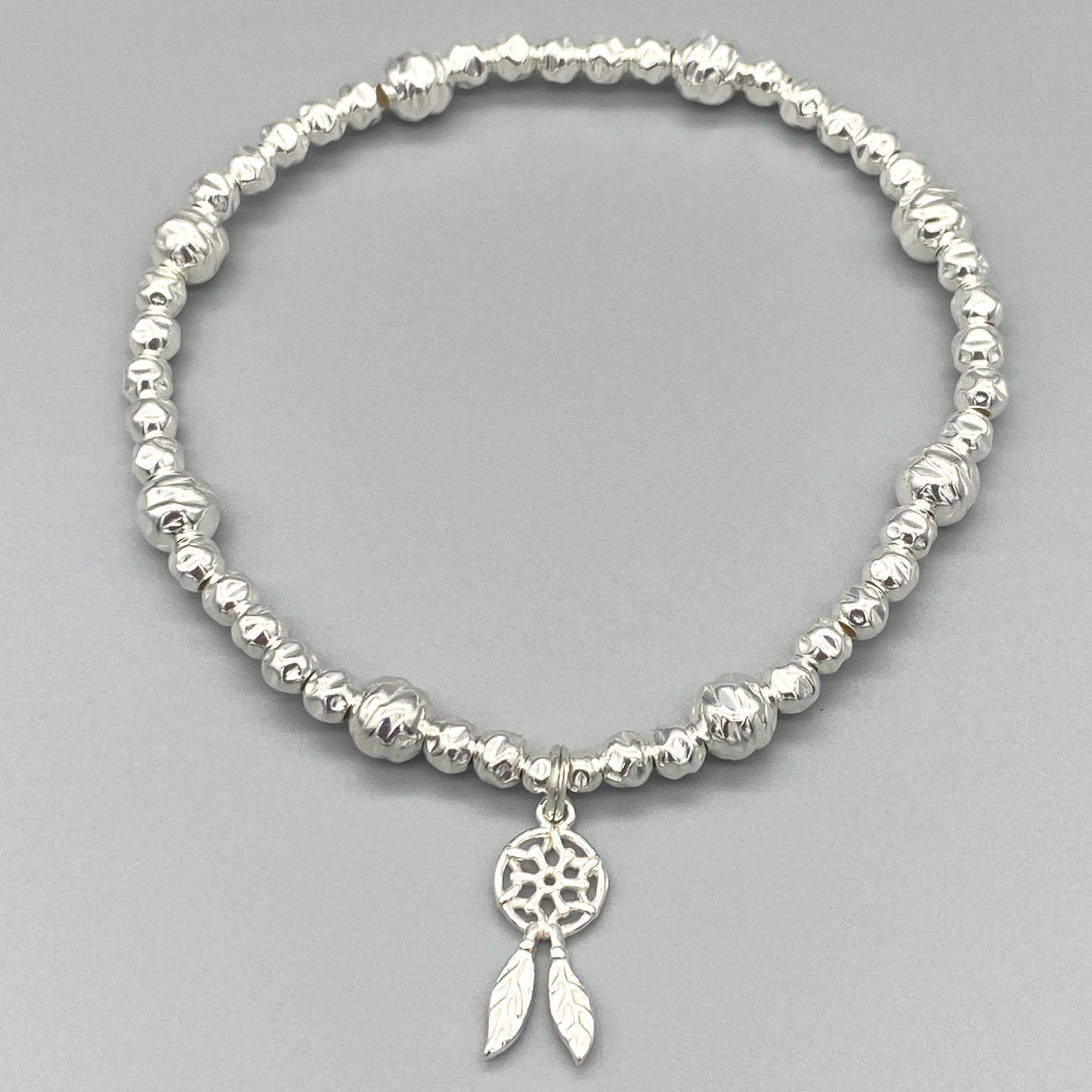 Dreamcatcher charm sterling silver stacking bracelet for her by My Silver Wish