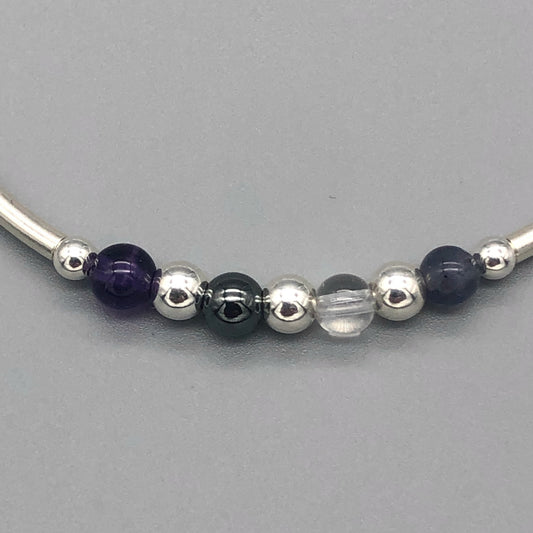 Closeup of Weight loss healing women's crystal beaded sterling silver stacking charm bracelet by My Silver Wish