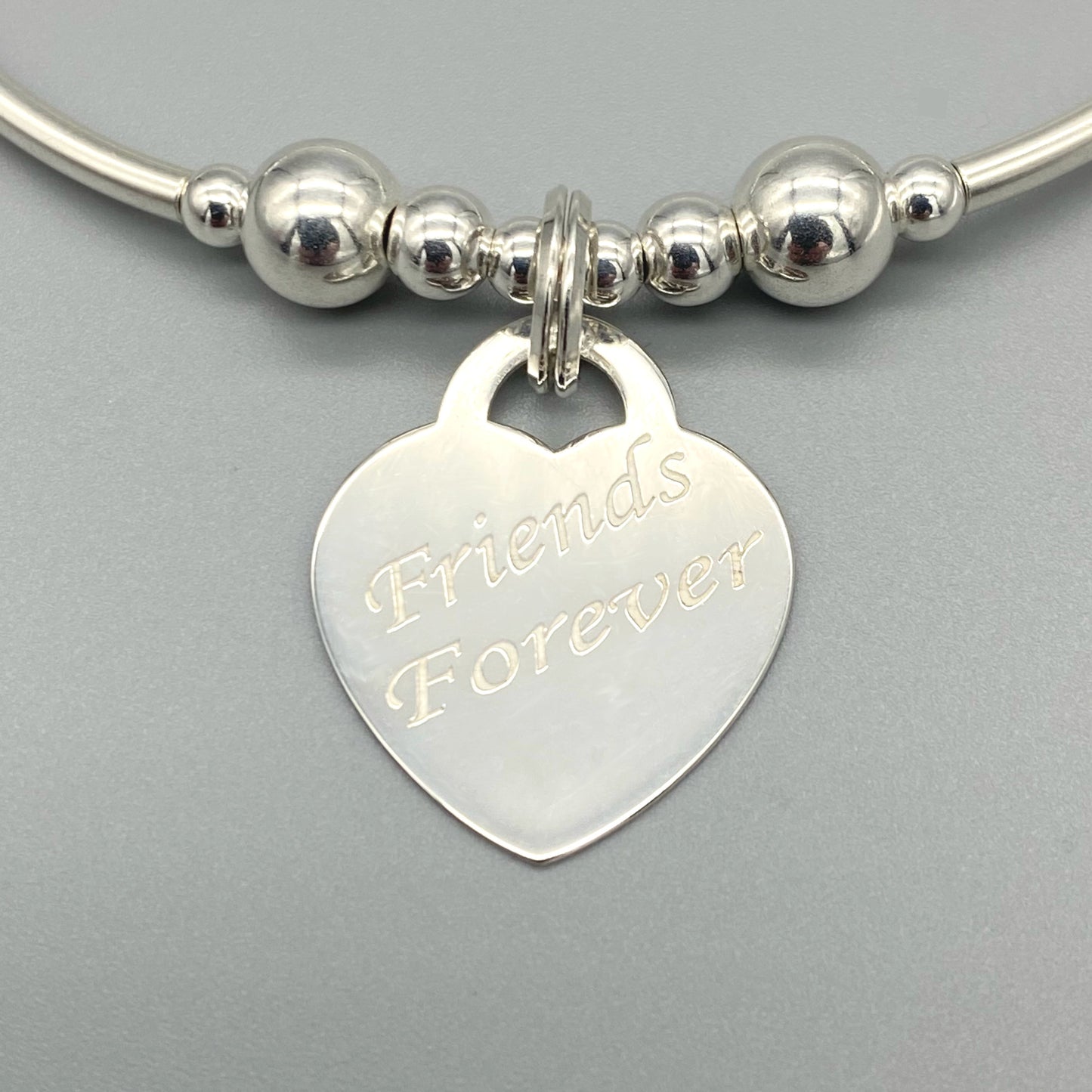 "Friends Forever" heart charm sterling silver stacking bracelet for her by My Silver Wish