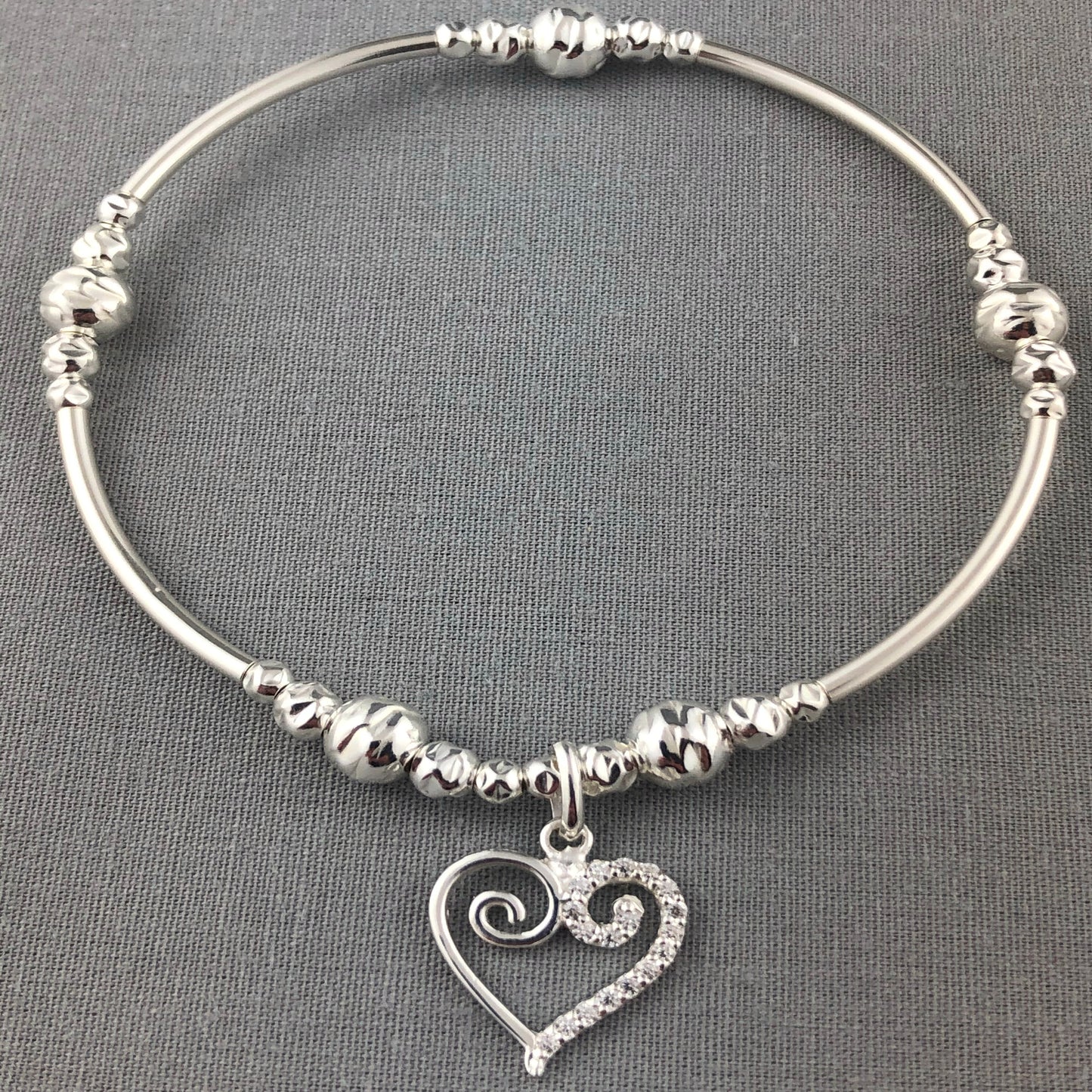 Swirl heart charm sterling silver stacking charm bracelet by My Silver Wish