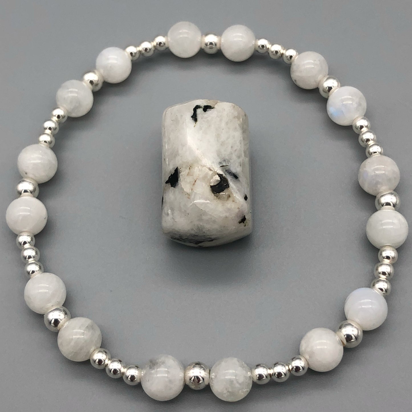 Moonstone crystal and sterling silver women's stacking bracelet by My Silver Wish