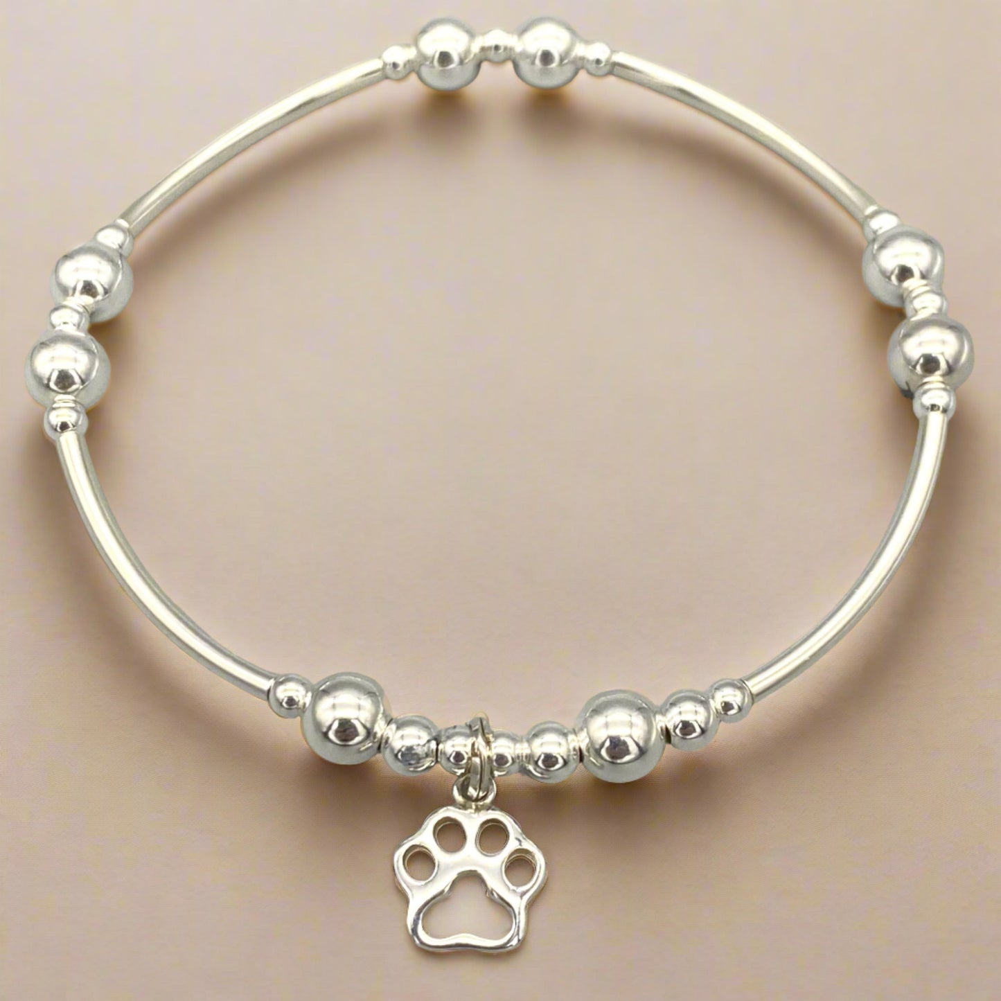 Cat Paw Charm Women's Sterling Silver Stacking Bracelet by My Silver Wish