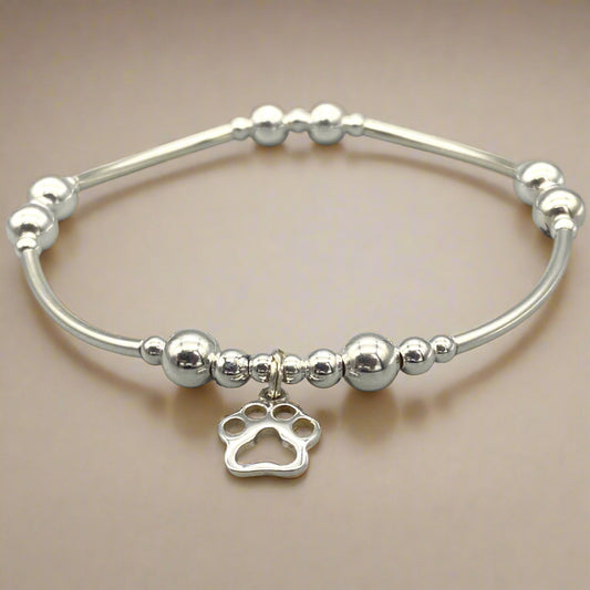Cat Paw Charm Women's Sterling Silver Stacking Bracelet by My Silver Wish