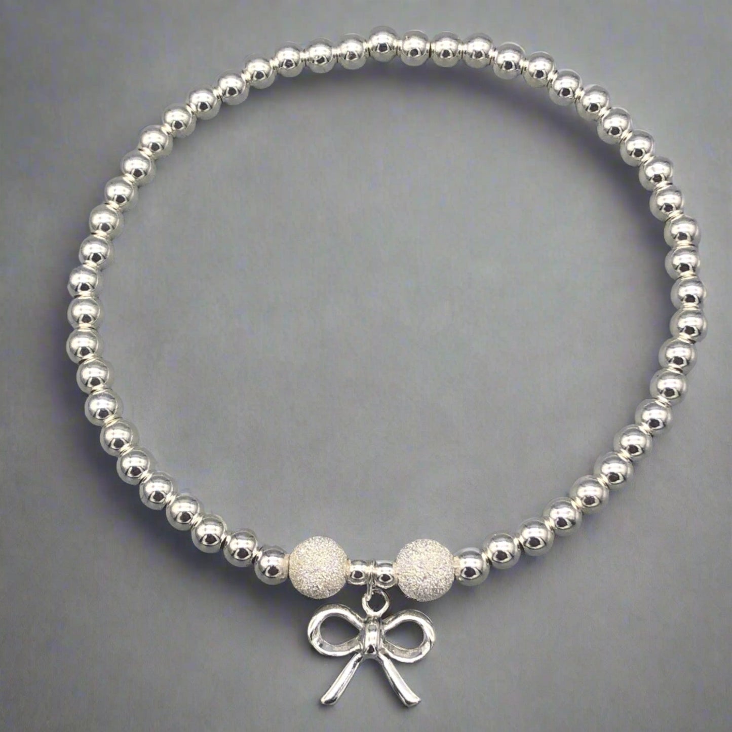 Ribbon bow charm sterling silver stacking bracelet for her by My Silver Wish