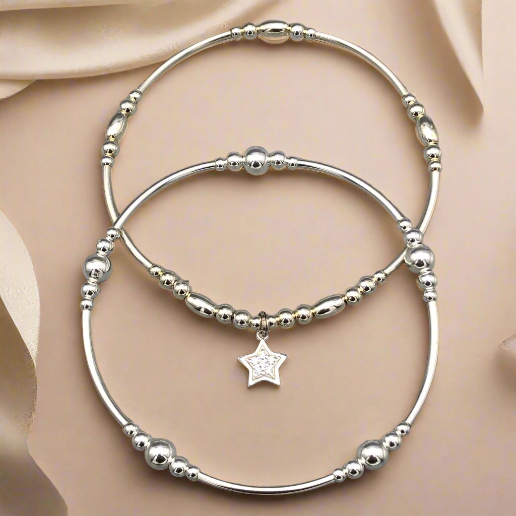 Star charm and stack filler sterling silver women's stacking bracelet gift set by My Silver Wish