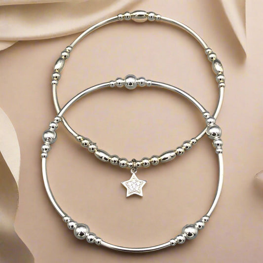 Star charm bracelet and stack filler bracelet in sterling silver women's stacking bracelet gift set by My Silver Wish