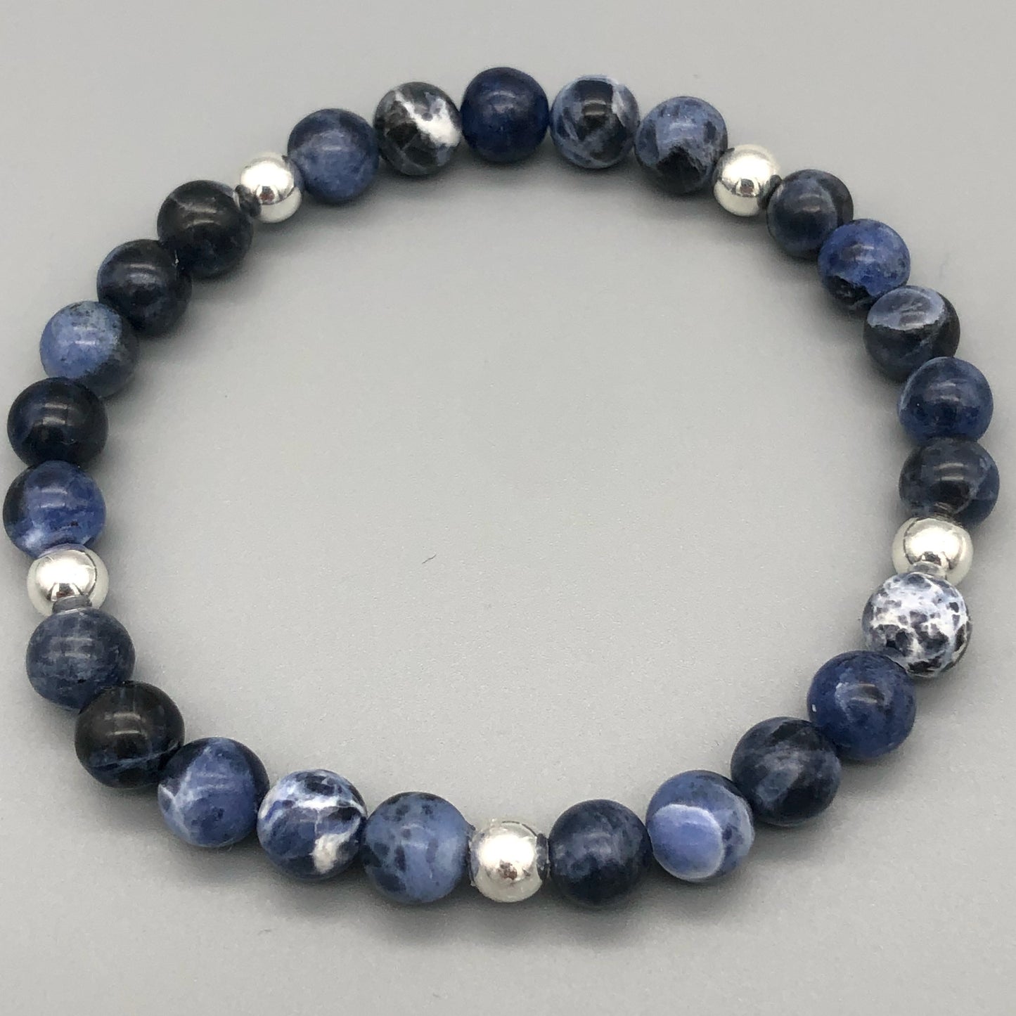 Sodalite blue stone & silver beads women's stacking bracelet by My Silver Wish