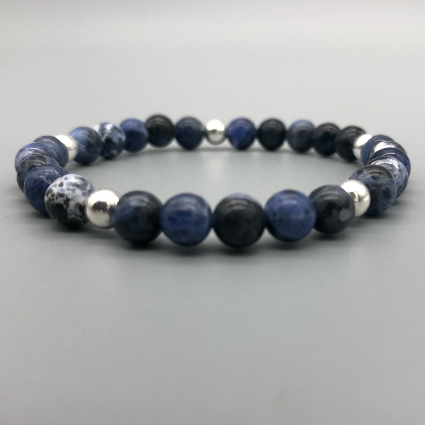 Sodalite blue stone & silver beads women's stacking bracelet by My Silver Wish