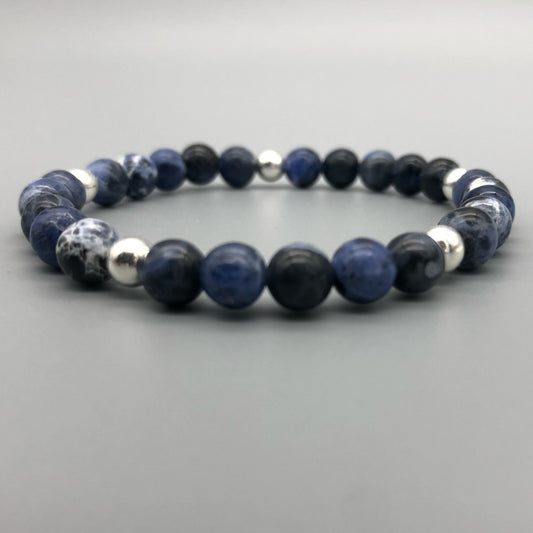 Sodalite blue stone & silver beads women's stacking bracelet by My Silver Wish