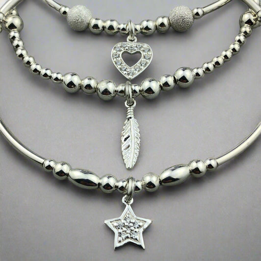 "Wish come true" Women's Sterling Silver Stacking Charm Bracelet Set by My Silver Wish