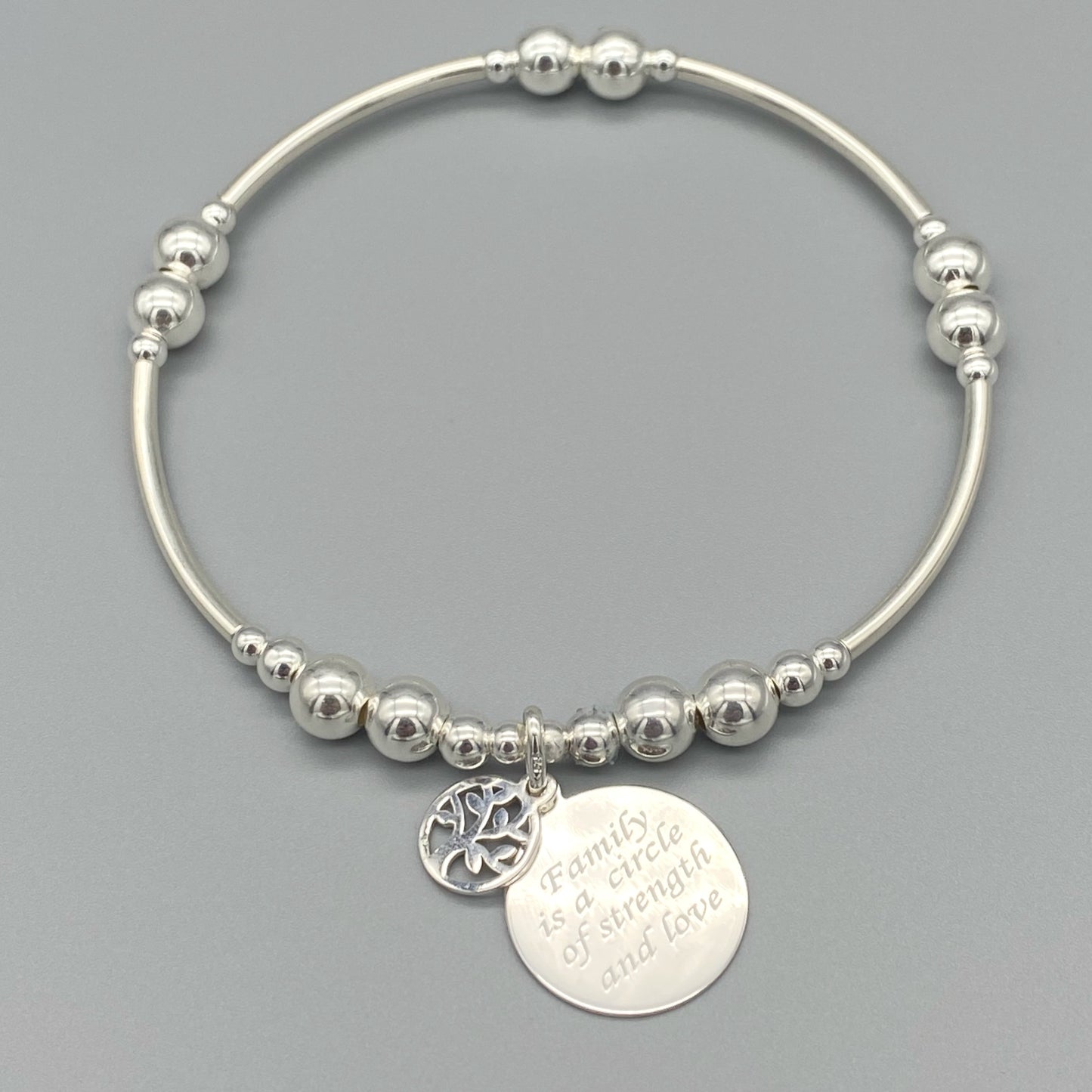 "Family is a Circle of Strength & Love" charm sterling silver stacking bracelet for her by My Silver Wish