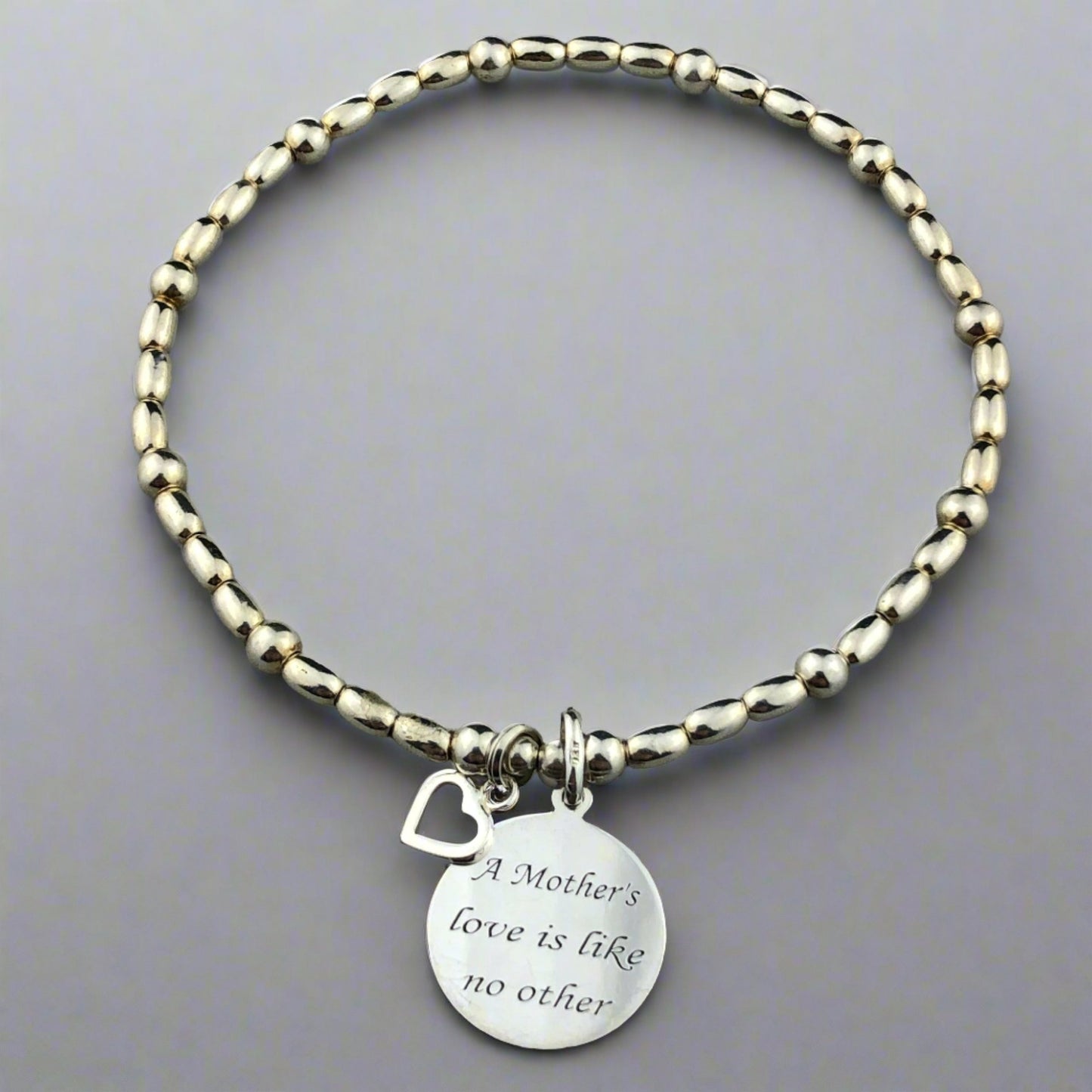 "Mother's Love is Like No Other" sterling silver hand-made women's stacking charm bracelet by My Silver Wish