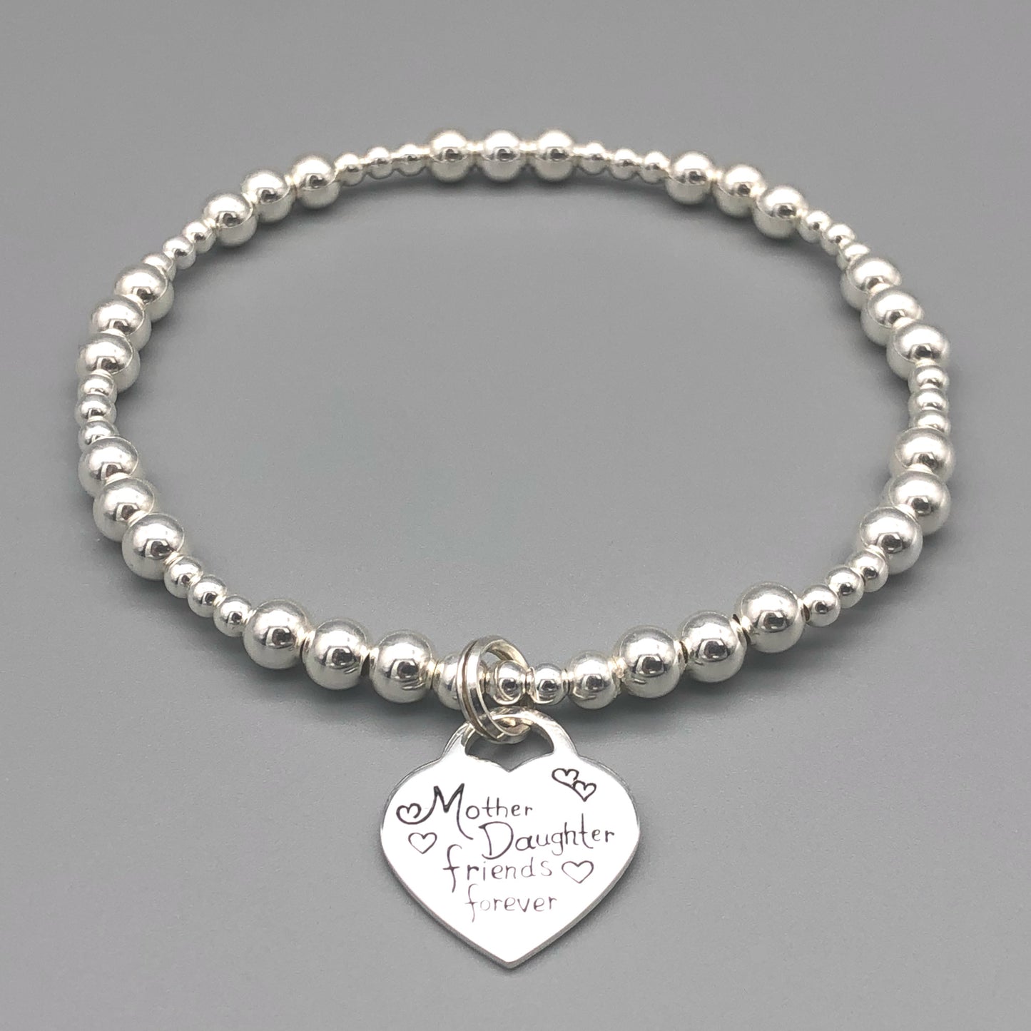 "Mother & Daughter Friends Forever" heart charm silver women's stacking bracelet by My Silver Wish