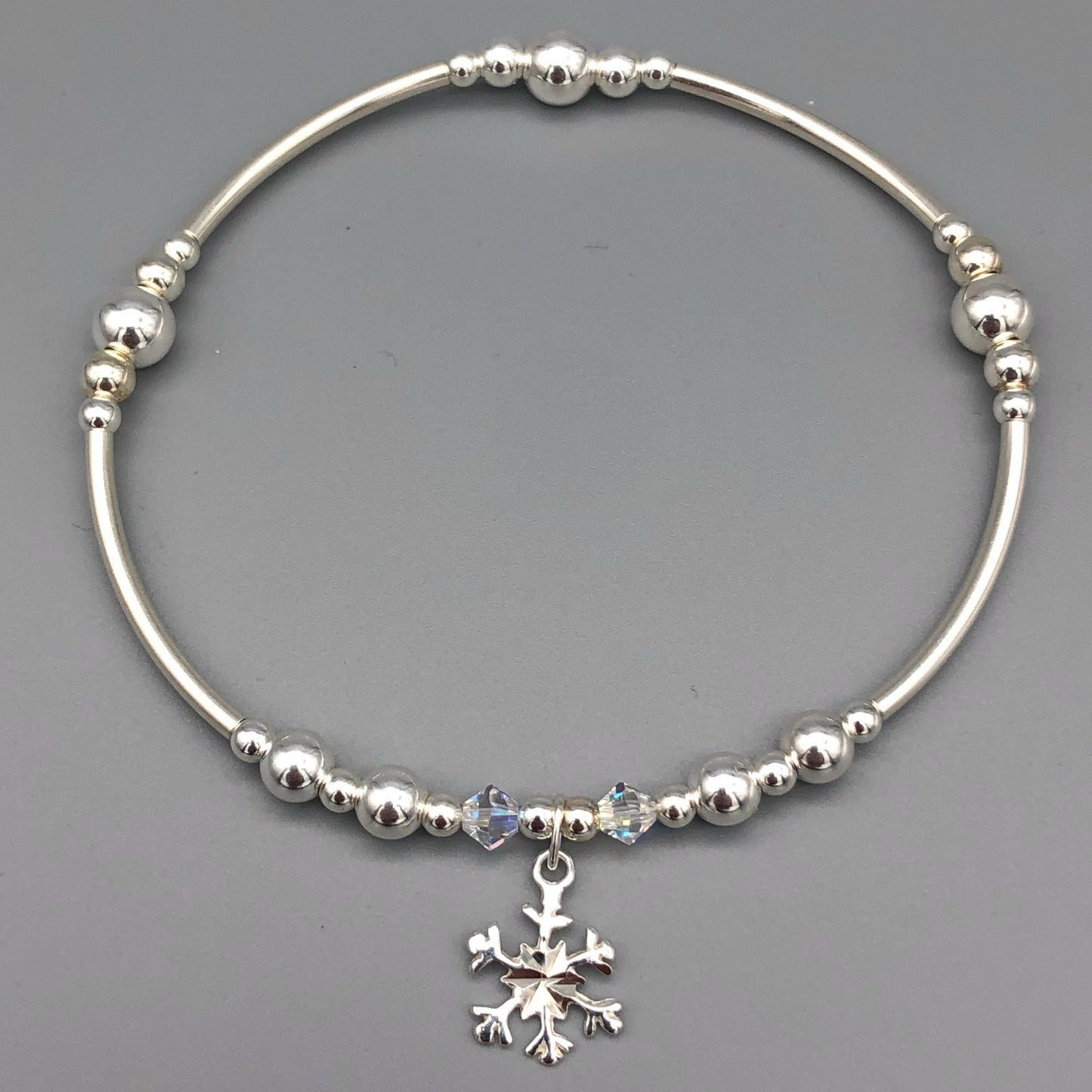 Snowflake charm sterling silver hand-made women's stacking bracelet by My Silver Wish