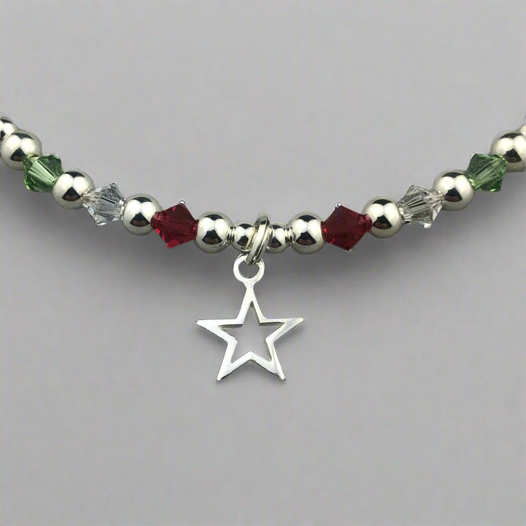 Christmas open star charm sterling silver hand-made women's stacking bracelet