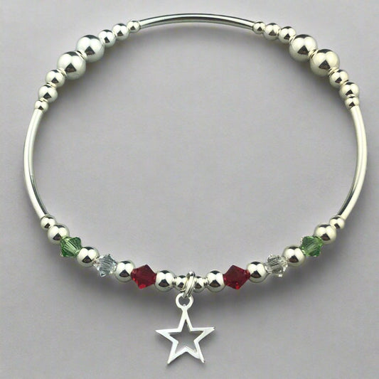 Christmas open star charm sterling silver hand-made women's stacking bracelet