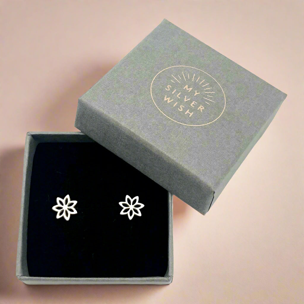 Lily Flower Sterling Silver Stud Earrings by My Silver Wish