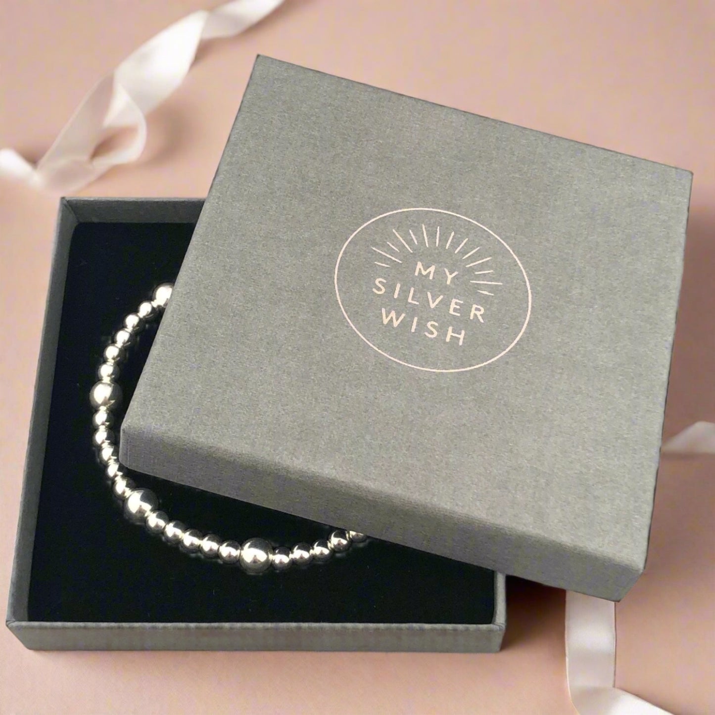 My Silver Wish Gift Box with Silver Stacking Charm Bracelet inside