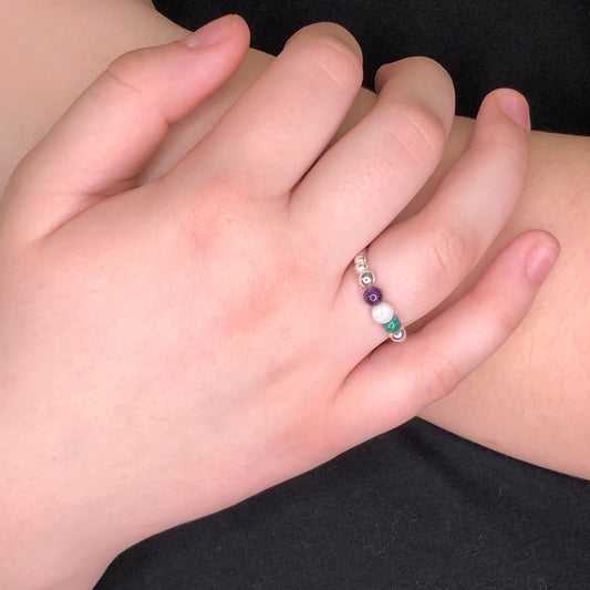 International Women's Day sterling silver bead stacking ring by My Silver Wish