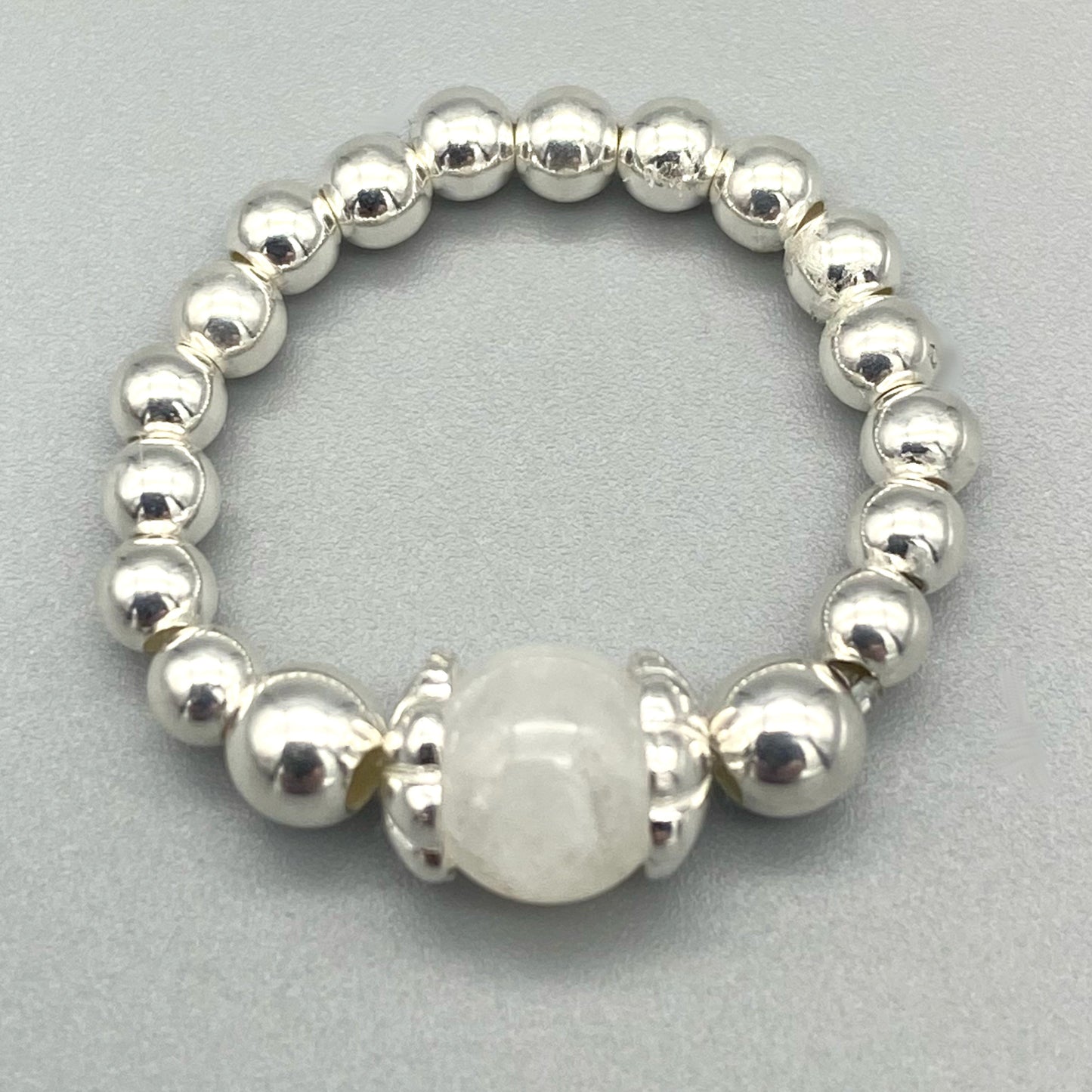 Moonstone crystal bead & sterling silver women's stacking ring by My Silver Wish