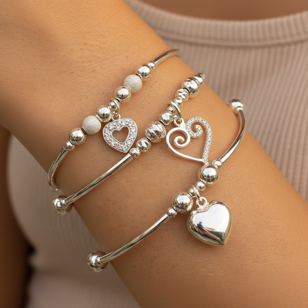 Sterling Silver Stacking Bracelet Sets for Her by My Silver Wish