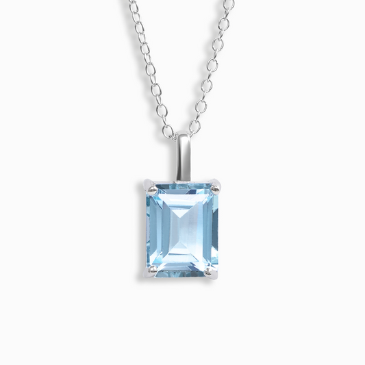 Blue Topaz Emerald Cut Pendant Necklace in Sterling Silver
