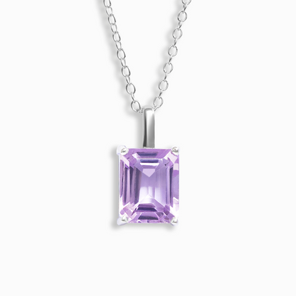 Lavender Amethyst Emerald Cut Pendant Necklace in Sterling Silver