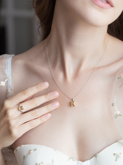 Citrine Emerald Cut Pendant Necklace in Sterling Silver